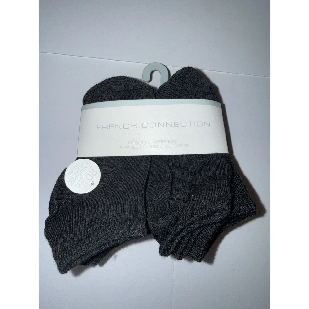 French Connection Kids 20 Pair Quarter Socks US 7–10 Black Moisture Wicking NWT